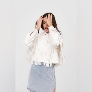 White fringe faux leather jacket